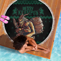 Merry Krampus Creepy Christmas Holiday Beach Blanket Green Version - Wonder Print Shop