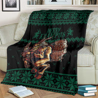 Merry Krampus Creepy Christmas Holiday Blanket Green Version