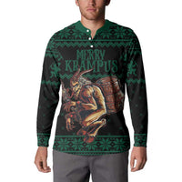 Merry Krampus Creepy Christmas Holiday Button Sweatshirt Green Version - Wonder Print Shop