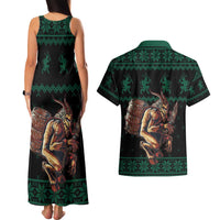 Merry Krampus Creepy Christmas Holiday Couples Matching Tank Maxi Dress and Hawaiian Shirt Green Version - Wonder Print Shop
