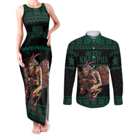 Merry Krampus Creepy Christmas Holiday Couples Matching Tank Maxi Dress and Long Sleeve Button Shirt Green Version - Wonder Print Shop