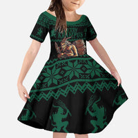 Merry Krampus Creepy Christmas Holiday Family Matching Mermaid Dress and Hawaiian Shirt Green Version - Wonder Print Shop