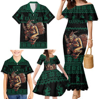 Merry Krampus Creepy Christmas Holiday Family Matching Mermaid Dress and Hawaiian Shirt Green Version - Wonder Print Shop