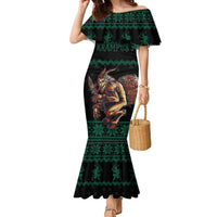 Merry Krampus Creepy Christmas Holiday Family Matching Mermaid Dress and Hawaiian Shirt Green Version - Wonder Print Shop