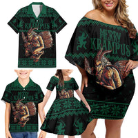Merry Krampus Creepy Christmas Holiday Family Matching Off Shoulder Short Dress and Hawaiian Shirt Green Version - Wonder Print Shop