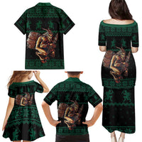 Merry Krampus Creepy Christmas Holiday Family Matching Puletasi and Hawaiian Shirt Green Version - Wonder Print Shop