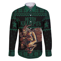 Merry Krampus Creepy Christmas Holiday Family Matching Short Sleeve Bodycon Dress and Hawaiian Shirt Green Version - Wonder Print Shop