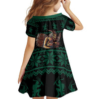Merry Krampus Creepy Christmas Holiday Family Matching Summer Maxi Dress and Hawaiian Shirt Green Version - Wonder Print Shop