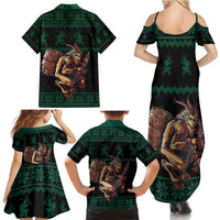 Merry Krampus Creepy Christmas Holiday Family Matching Summer Maxi Dress and Hawaiian Shirt Green Version - Wonder Print Shop
