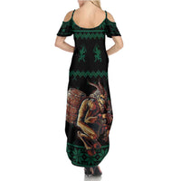 Merry Krampus Creepy Christmas Holiday Family Matching Summer Maxi Dress and Hawaiian Shirt Green Version - Wonder Print Shop