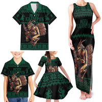 Merry Krampus Creepy Christmas Holiday Family Matching Tank Maxi Dress and Hawaiian Shirt Green Version - Wonder Print Shop