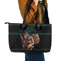 Merry Krampus Creepy Christmas Holiday Leather Tote Bag Green Version - Wonder Print Shop