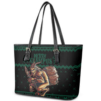 Merry Krampus Creepy Christmas Holiday Leather Tote Bag Green Version - Wonder Print Shop