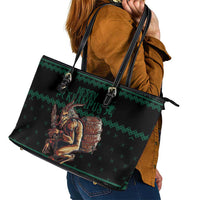 Merry Krampus Creepy Christmas Holiday Leather Tote Bag Green Version - Wonder Print Shop