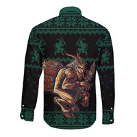 Merry Krampus Creepy Christmas Holiday Long Sleeve Button Shirt Green Version - Wonder Print Shop