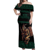 Merry Krampus Creepy Christmas Holiday Off Shoulder Maxi Dress Green Version - Wonder Print Shop