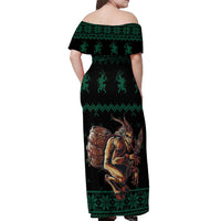 Merry Krampus Creepy Christmas Holiday Off Shoulder Maxi Dress Green Version - Wonder Print Shop