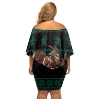 Merry Krampus Creepy Christmas Holiday Off Shoulder Short Dress Green Version - Wonder Print Shop