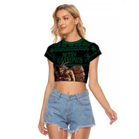 Merry Krampus Creepy Christmas Holiday Raglan Cropped T Shirt Green Version - Wonder Print Shop