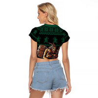 Merry Krampus Creepy Christmas Holiday Raglan Cropped T Shirt Green Version - Wonder Print Shop