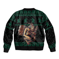 Merry Krampus Creepy Christmas Holiday Sleeve Zip Bomber Jacket Green Version - Wonder Print Shop