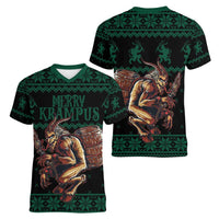 Merry Krampus Creepy Christmas Holiday Women V-Neck T-Shirt Green Version - Wonder Print Shop