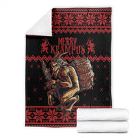Merry Krampus Creepy Christmas Holiday Blanket Red Version