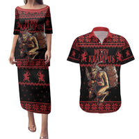Merry Krampus Creepy Christmas Holiday Couples Matching Puletasi and Hawaiian Shirt Red Version - Wonder Print Shop
