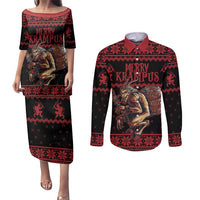 Merry Krampus Creepy Christmas Holiday Couples Matching Puletasi and Long Sleeve Button Shirt Red Version - Wonder Print Shop