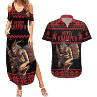 Merry Krampus Creepy Christmas Holiday Couples Matching Summer Maxi Dress and Hawaiian Shirt Red Version - Wonder Print Shop