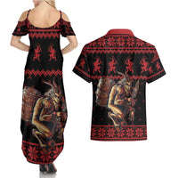 Merry Krampus Creepy Christmas Holiday Couples Matching Summer Maxi Dress and Hawaiian Shirt Red Version - Wonder Print Shop