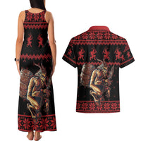 Merry Krampus Creepy Christmas Holiday Couples Matching Tank Maxi Dress and Hawaiian Shirt Red Version - Wonder Print Shop