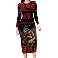 Merry Krampus Creepy Christmas Holiday Family Matching Long Sleeve Bodycon Dress and Hawaiian Shirt Red Version - Wonder Print Shop
