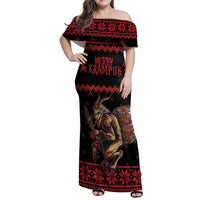 Merry Krampus Creepy Christmas Holiday Family Matching Off Shoulder Maxi Dress and Hawaiian Shirt Red Version - Wonder Print Shop