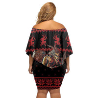 Merry Krampus Creepy Christmas Holiday Family Matching Off Shoulder Short Dress and Hawaiian Shirt Red Version - Wonder Print Shop
