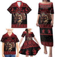 Merry Krampus Creepy Christmas Holiday Family Matching Puletasi and Hawaiian Shirt Red Version - Wonder Print Shop