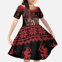 Merry Krampus Creepy Christmas Holiday Family Matching Short Sleeve Bodycon Dress and Hawaiian Shirt Red Version - Wonder Print Shop