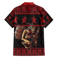 Merry Krampus Creepy Christmas Holiday Family Matching Short Sleeve Bodycon Dress and Hawaiian Shirt Red Version - Wonder Print Shop