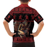 Merry Krampus Creepy Christmas Holiday Family Matching Summer Maxi Dress and Hawaiian Shirt Red Version - Wonder Print Shop
