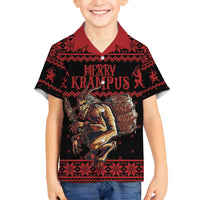 Merry Krampus Creepy Christmas Holiday Family Matching Summer Maxi Dress and Hawaiian Shirt Red Version - Wonder Print Shop