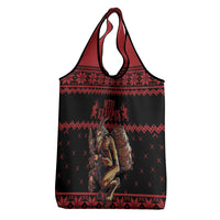 Merry Krampus Creepy Christmas Holiday Grocery Bag Red Version