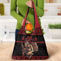 Merry Krampus Creepy Christmas Holiday Grocery Bag Red Version