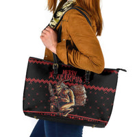 Merry Krampus Creepy Christmas Holiday Leather Tote Bag Red Version - Wonder Print Shop