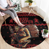Merry Krampus Creepy Christmas Holiday Round Carpet Red Version