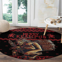 Merry Krampus Creepy Christmas Holiday Round Carpet Red Version