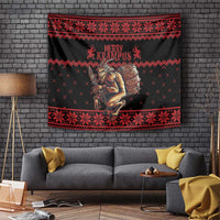 Merry Krampus Creepy Christmas Holiday Tapestry Red Version - Wonder Print Shop