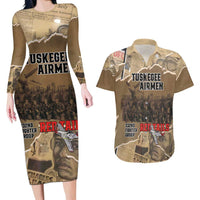 Tuskegee Airmen Tribute Couples Matching Long Sleeve Bodycon Dress and Hawaiian Shirt Black History Air Force - Wonder Print Shop