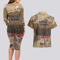 Tuskegee Airmen Tribute Couples Matching Long Sleeve Bodycon Dress and Hawaiian Shirt Black History Air Force - Wonder Print Shop