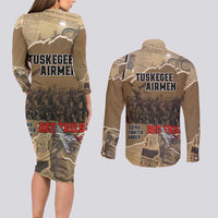Tuskegee Airmen Tribute Couples Matching Long Sleeve Bodycon Dress and Long Sleeve Button Shirt Black History Air Force - Wonder Print Shop