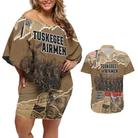 Tuskegee Airmen Tribute Couples Matching Off Shoulder Short Dress and Hawaiian Shirt Black History Air Force - Wonder Print Shop